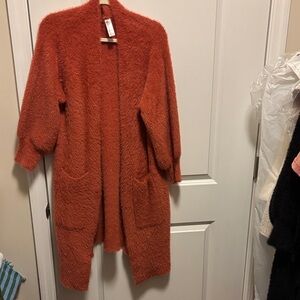 Cozy Orange Fuzzy Cardigan